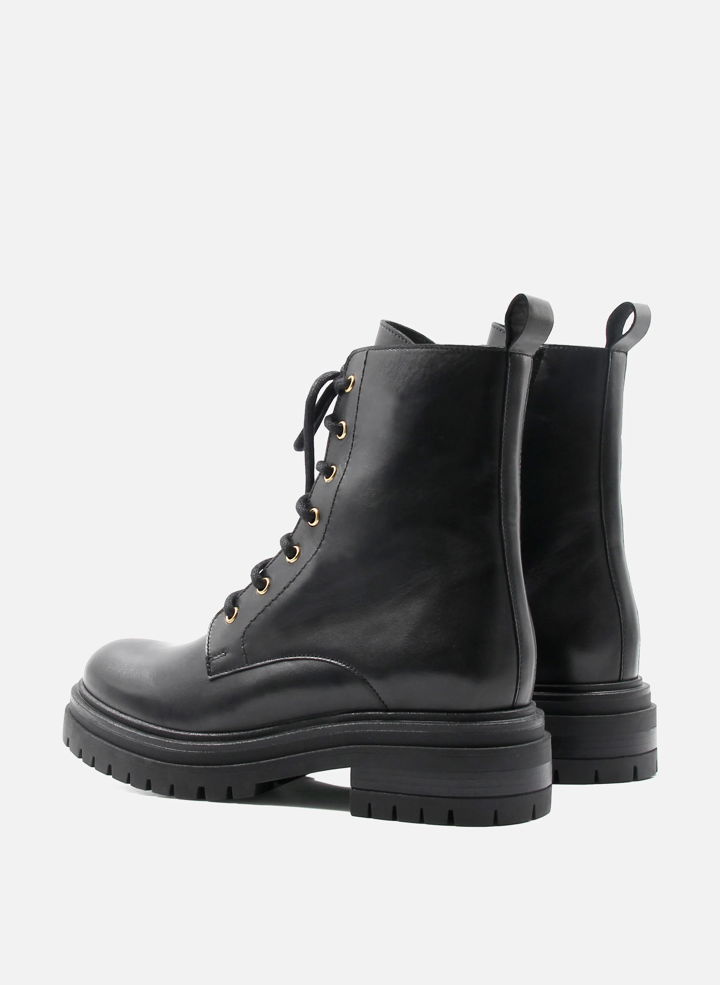 Bottines ranger crantées cuir lisse | Noir