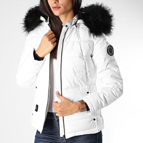 Doudoune Chauffante Capuche Femme Fourrure Budapest Blanc Noir