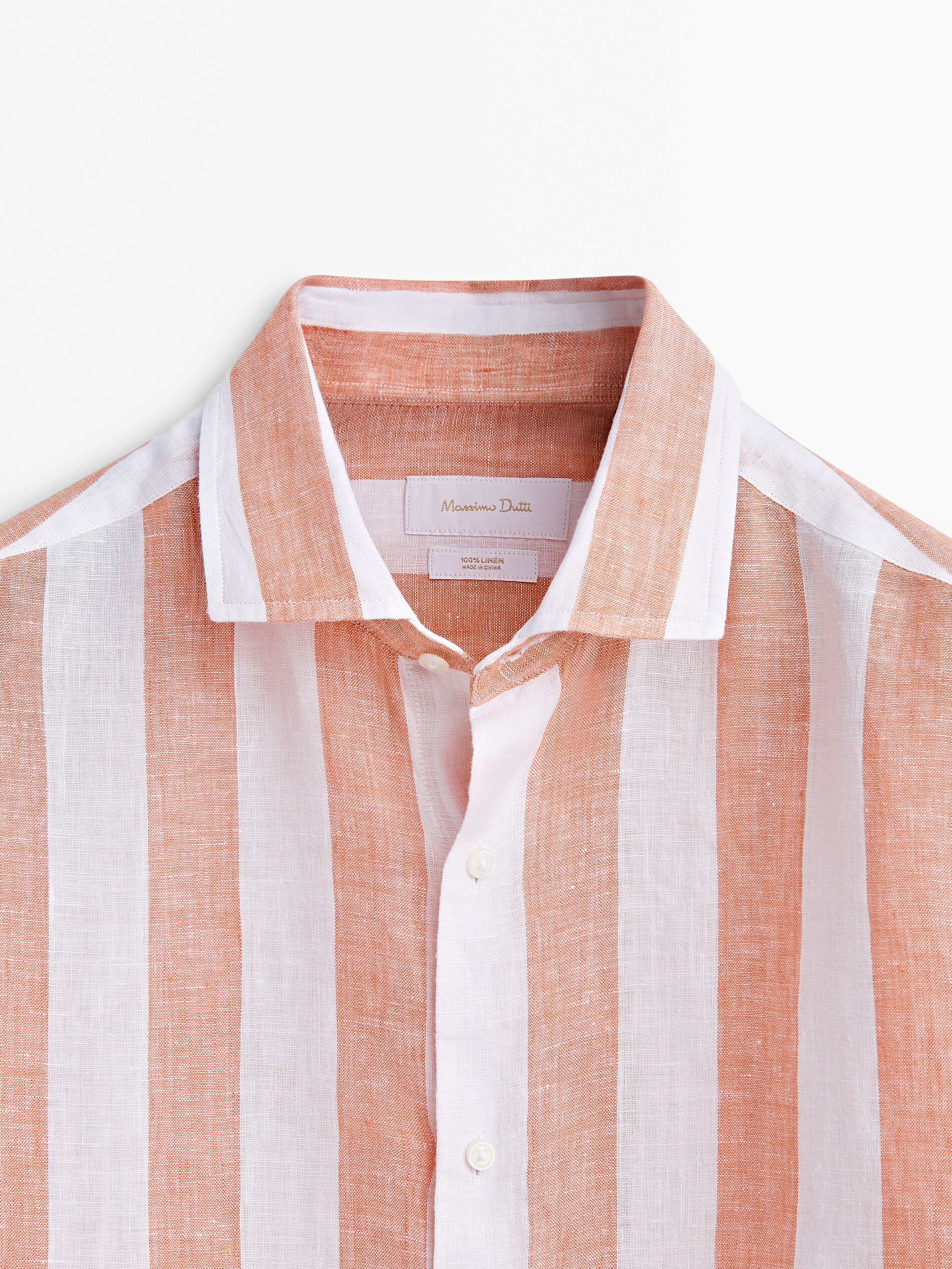 Camisa slim fit de linho mesclado com listras largas - CALDERA OSCURO