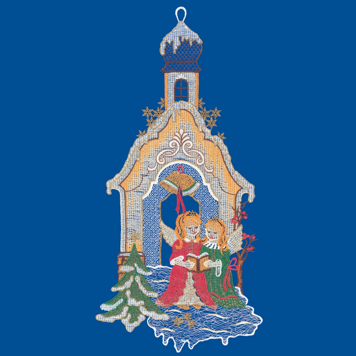 W. Reuter & Sohn - Plauener Spitze® Fensterbild »Kapelle mit Engeln« Made in Germany