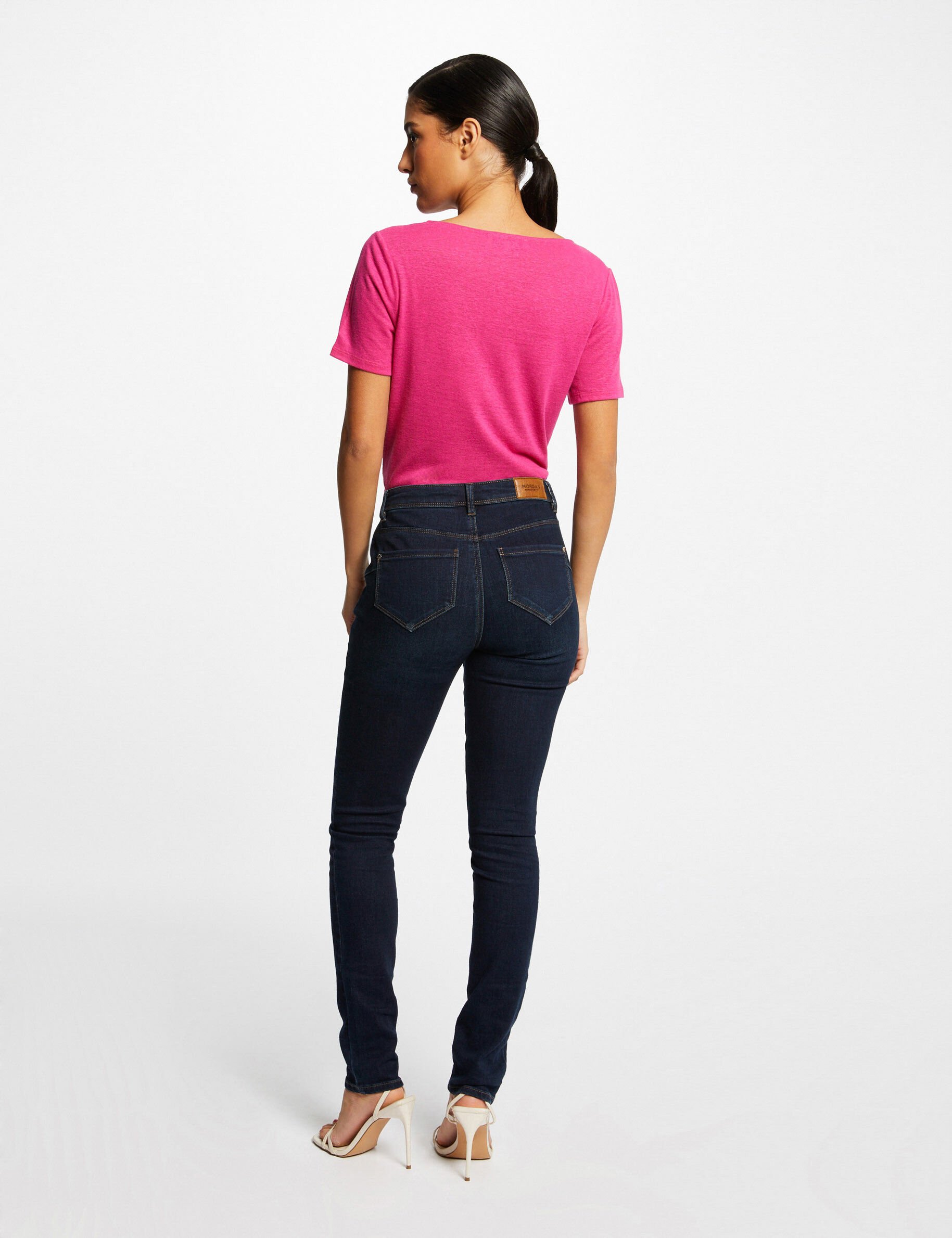 T-shirt manches courtes à détails bijoux rose fonce femme - rose_fonce