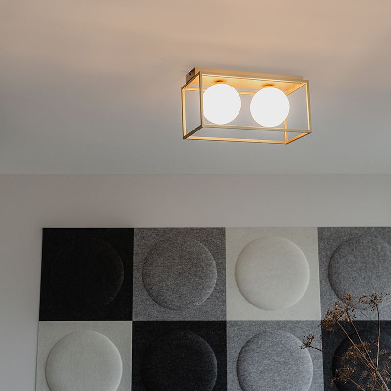 Design plafondlamp goud met wit glas 2-lichts - Aniek