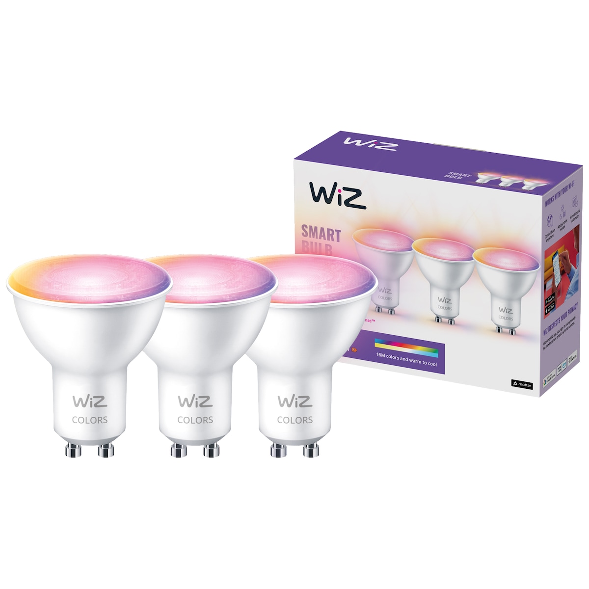 Wiz Connected Wi-Fi BLE LED pærer 4,7W GU10 3-pakning