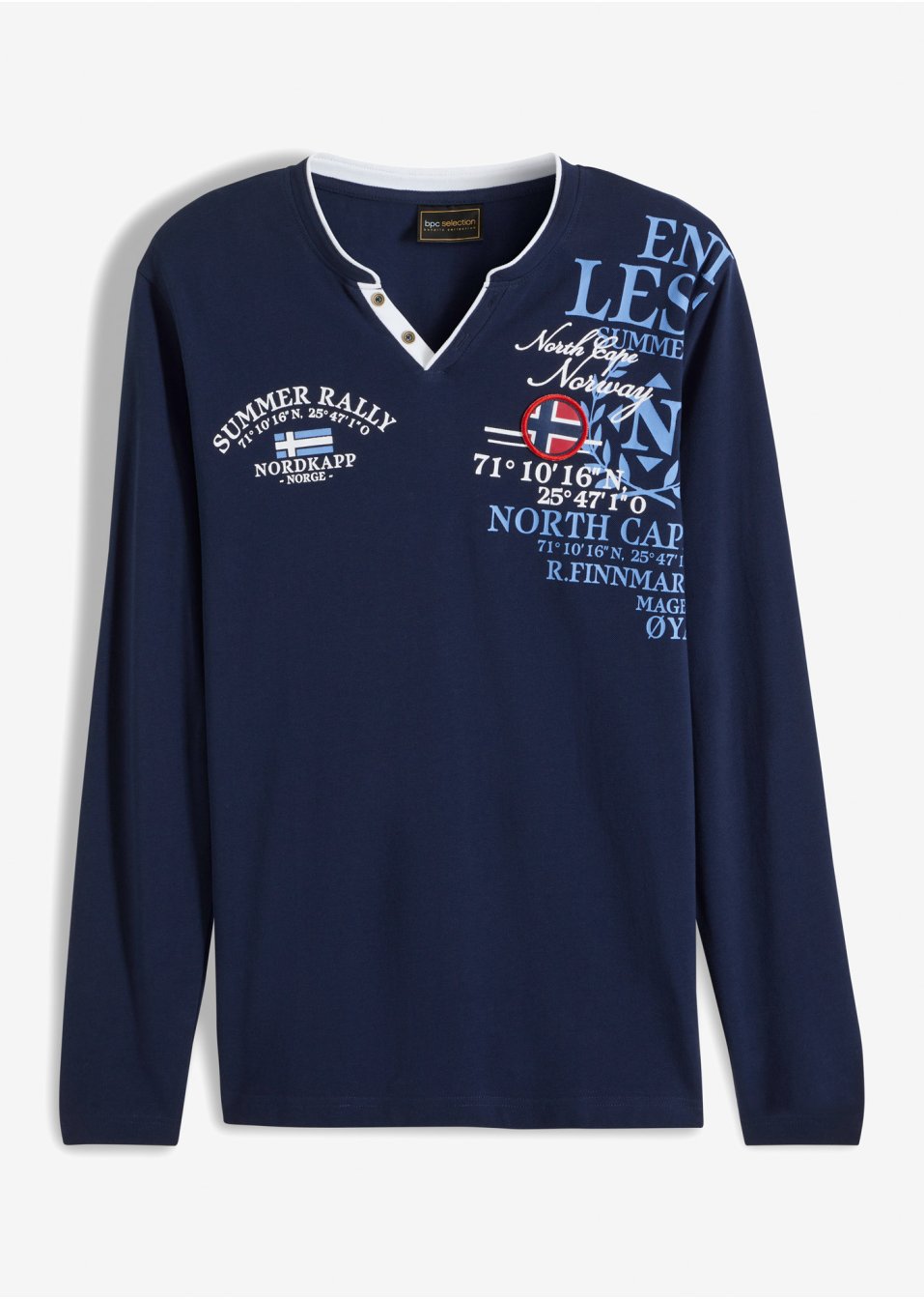 T-shirt col Henley à imprimé, manches longues