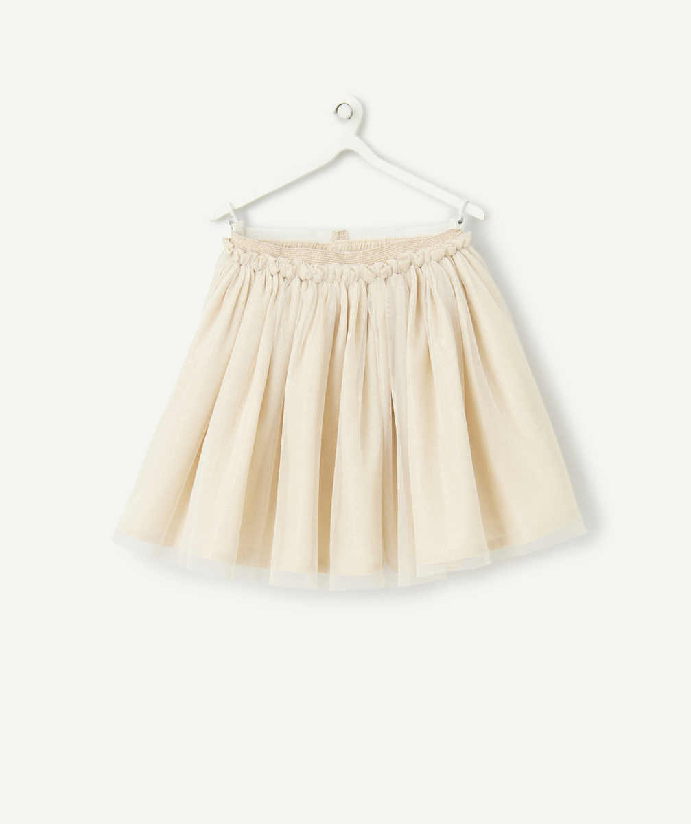 JUPE COURTE PLISSÉE BÉBÉ FILLE EN TULLE BEIGE PAILLETÉ
