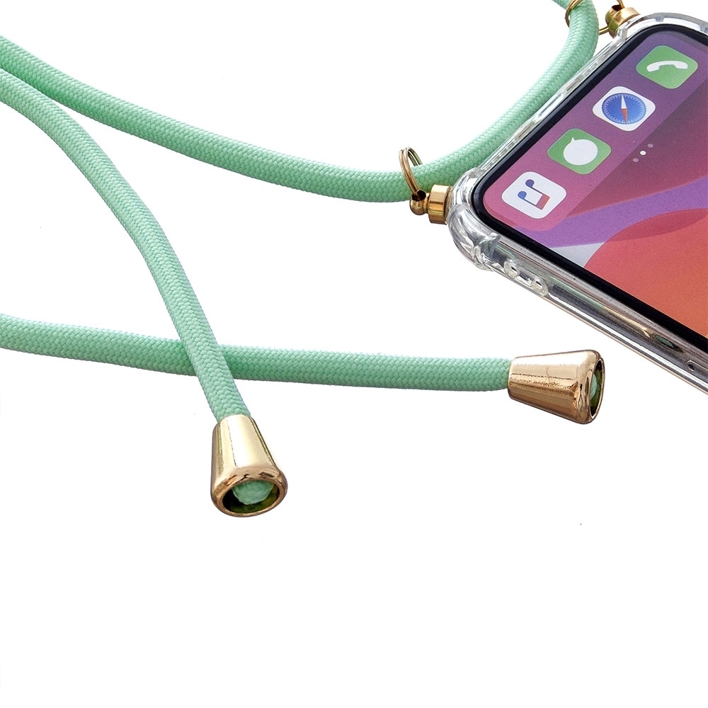 iPhone 12 / iPhone 12 Pro Necklace Gummi Hülle Air Cushion Fallschutz   Handykette (150cm) - Türkis / Gold