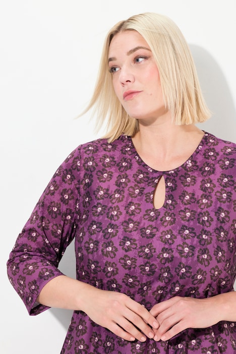 Longshirt, A-Linie, Blumendruck, Saumbordüre
