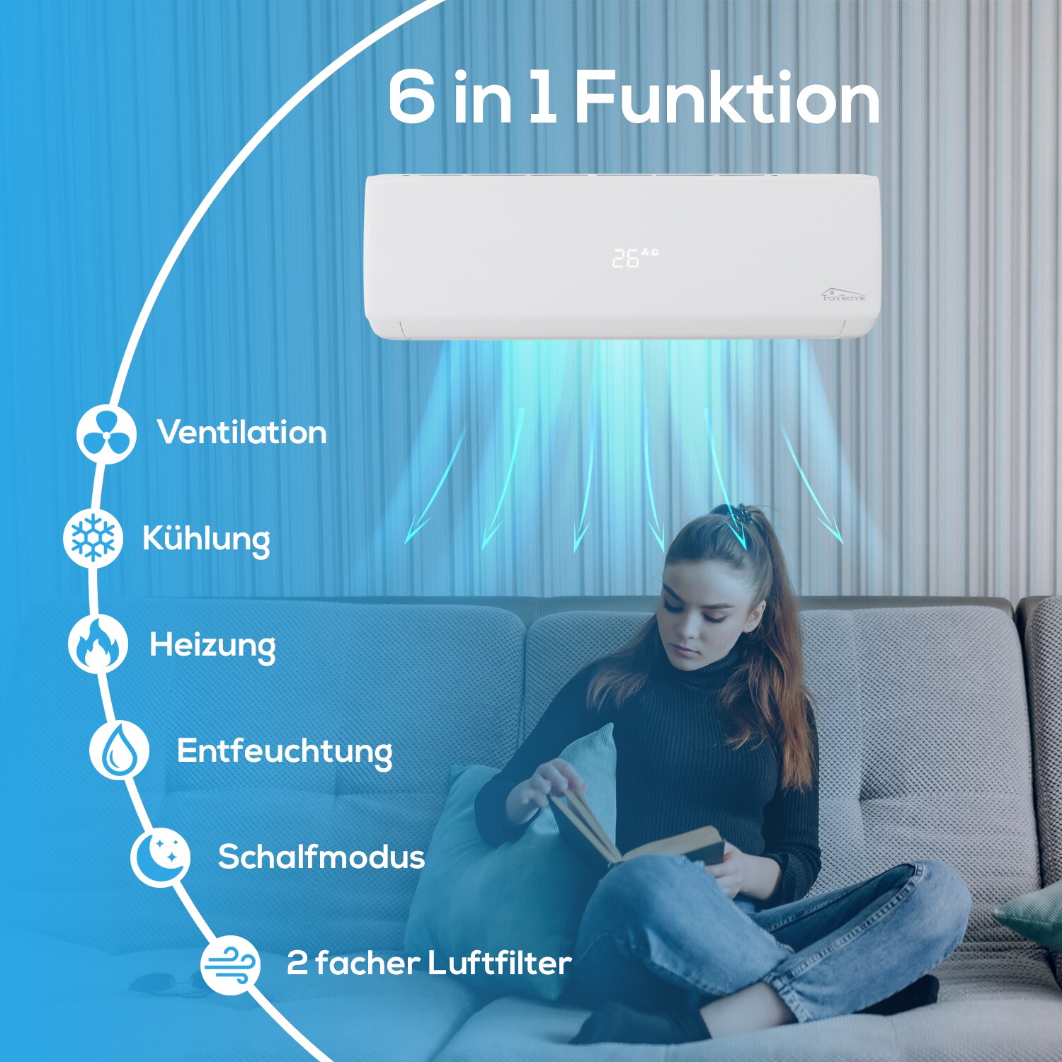 TroniTechnik® Split Klimaanlage Set DALVIK 2 mit WiFi/App Klimagerät - 9000 BTU,Fernbedienung,Timer,inkl. Kupferleitungen