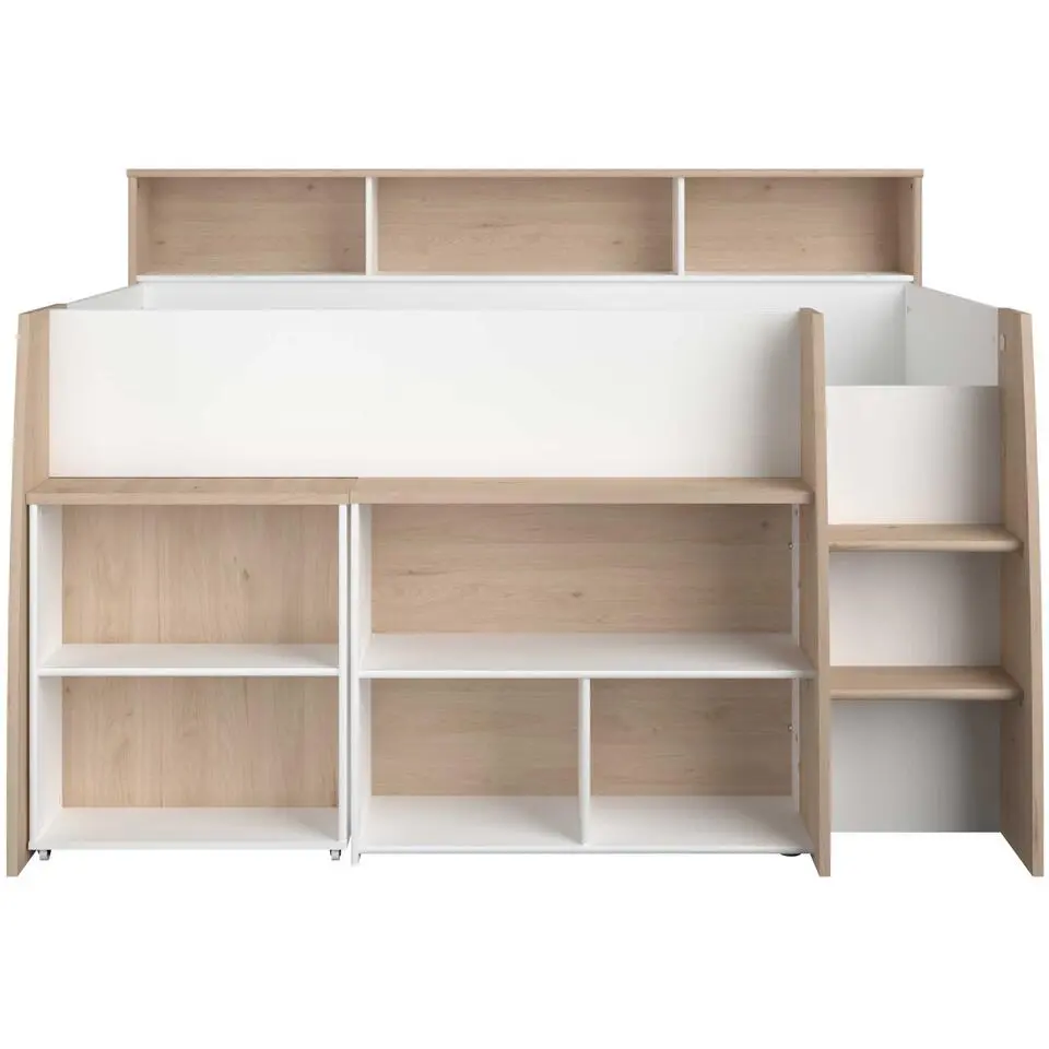 Halfhoogslaper Duffy 90x200cm met bureau - wit / eikdecor