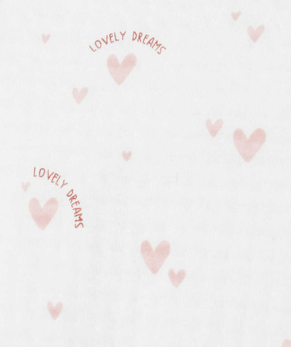DORS-BIEN EN COTON BIO BLANC AVEC IMPRIMÉ COEUR ET MESSAGE ROSE