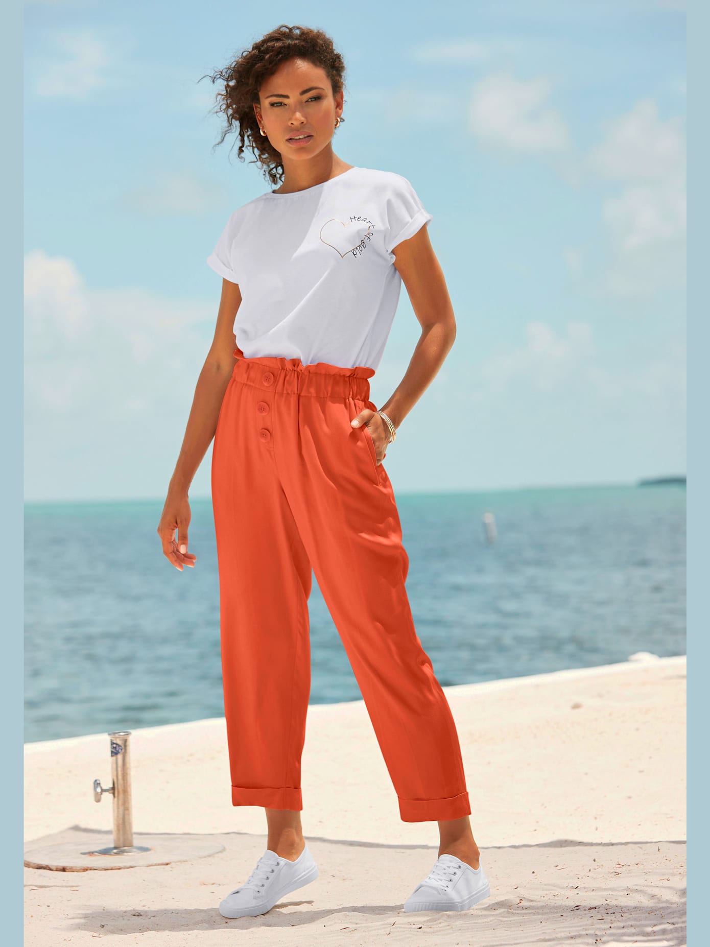 Pantalon paperbag léger avec ceinture élastique