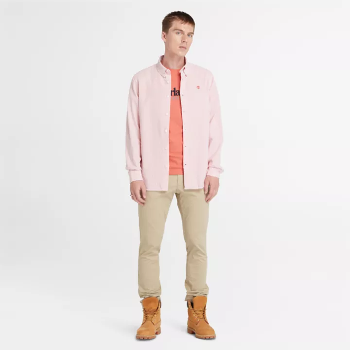 Chemise en seersucker à rayures pour homme en rose