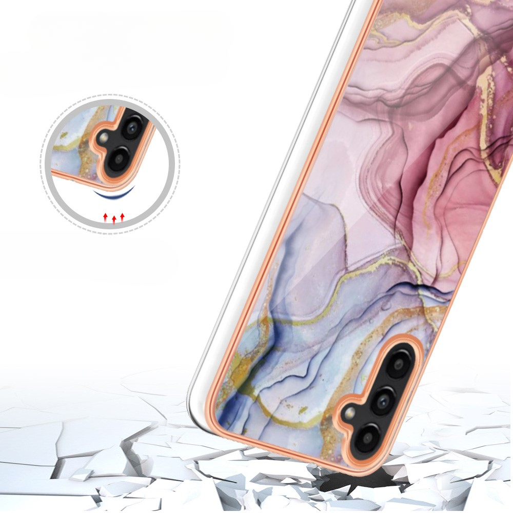 Samsung Galaxy A56 Gummi Case Hülle Galvanisierter Rahmen Marble Marmor Design - Pink / Roségold