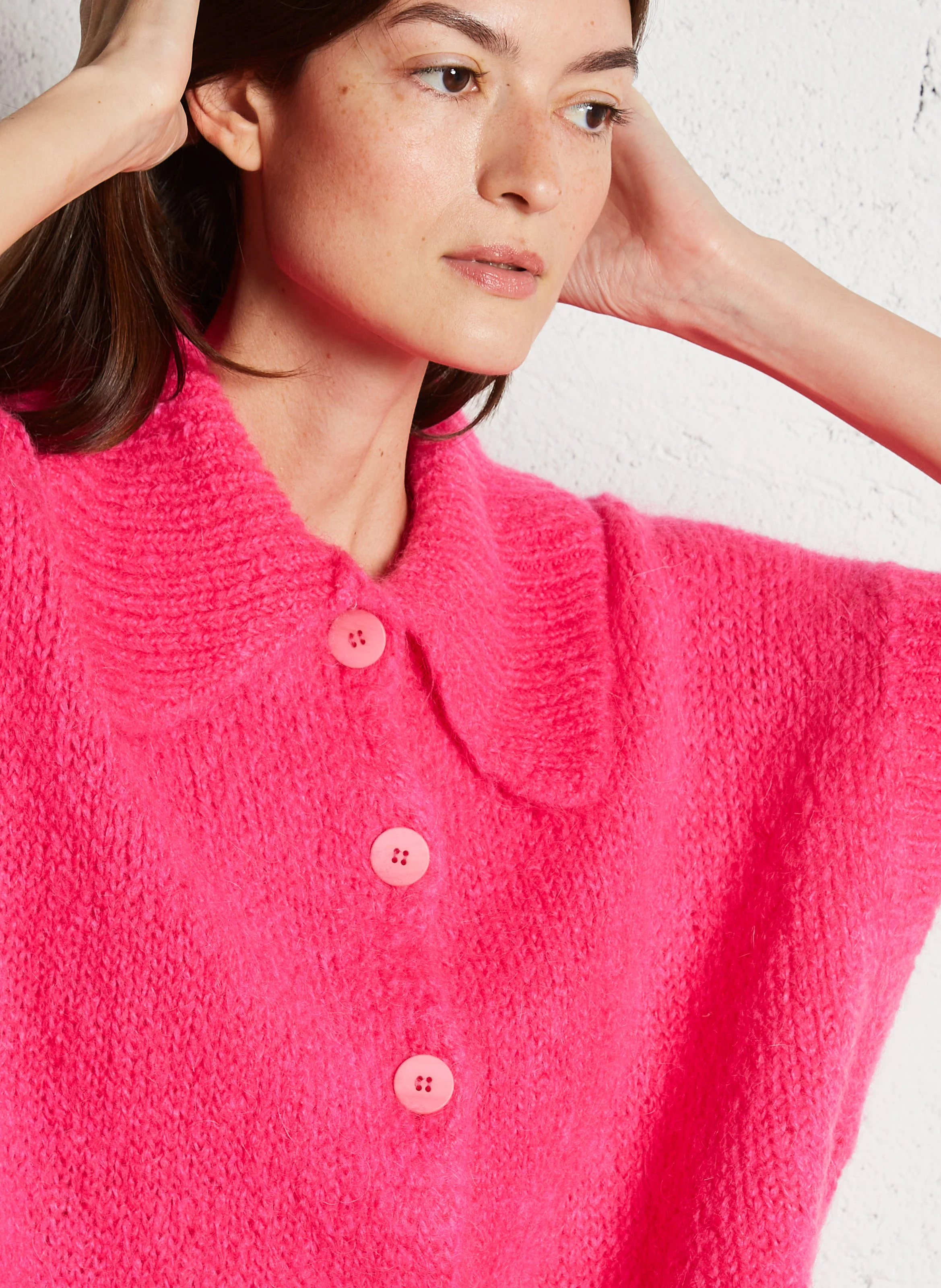 Gilet col classique ample | Rose