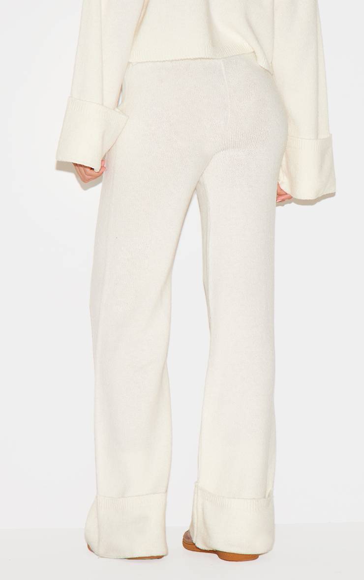 Crème Pantalon En Maille À Ourlet Retroussé