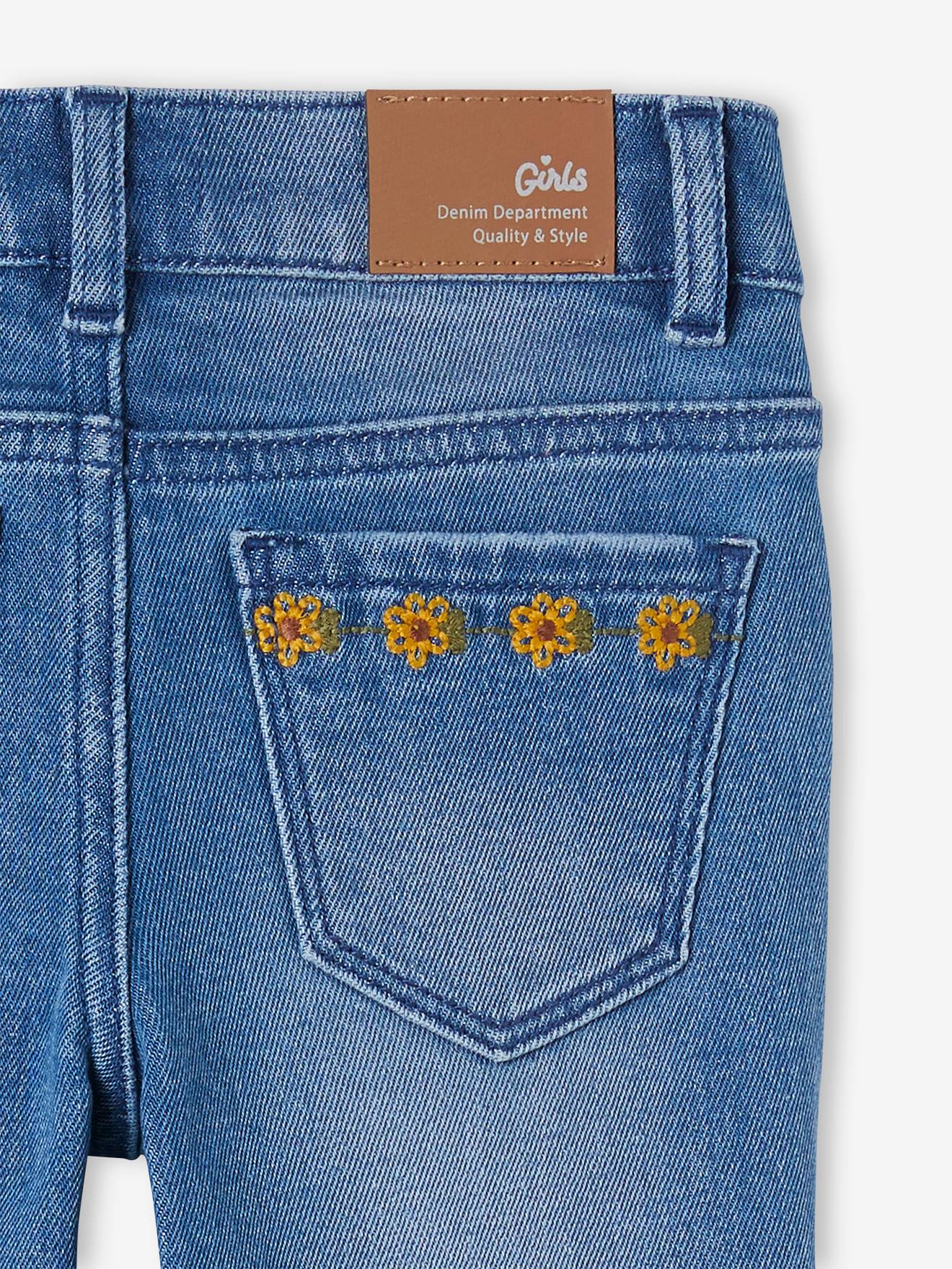 Calça jeans cropped Stone Girl com bordado floral