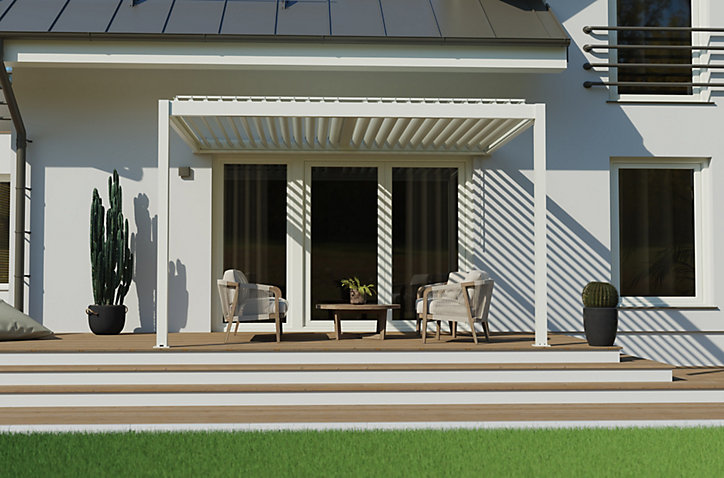 Pergola manuelle bioclimatique murale aluminium Cameo 4,04 x 3,11 m