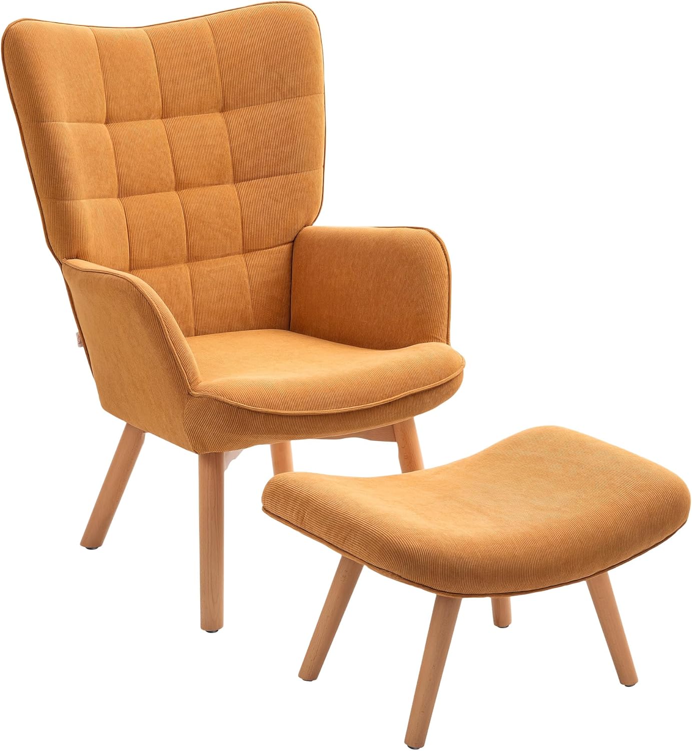 HOMCOM Ohrensessel mit Hocker Sessel Loungesessel mit Cord-Optik, Modern Relaxsessel, Armlehnensessel Lesesessel für Wohnzimmer, Schlafzimmer, Braun