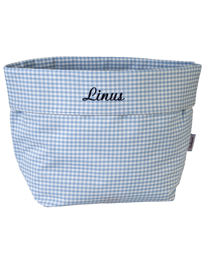 Personalisierter Stoffkorb UNI hellblau (Farbe: weiss)
