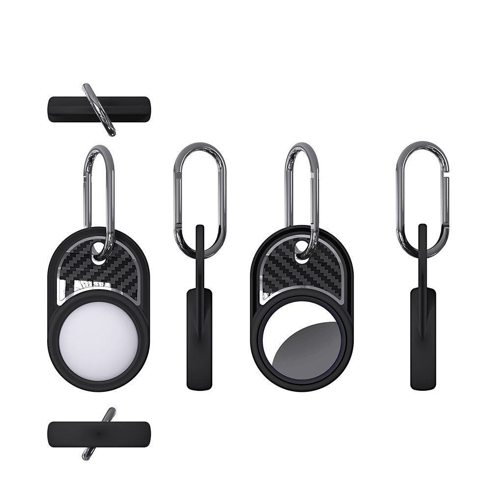 Apple AirTag Hardcase Hülle Schlüsselanhänger Carbon Fiber Look mit Karabinerhaken - Schwarz