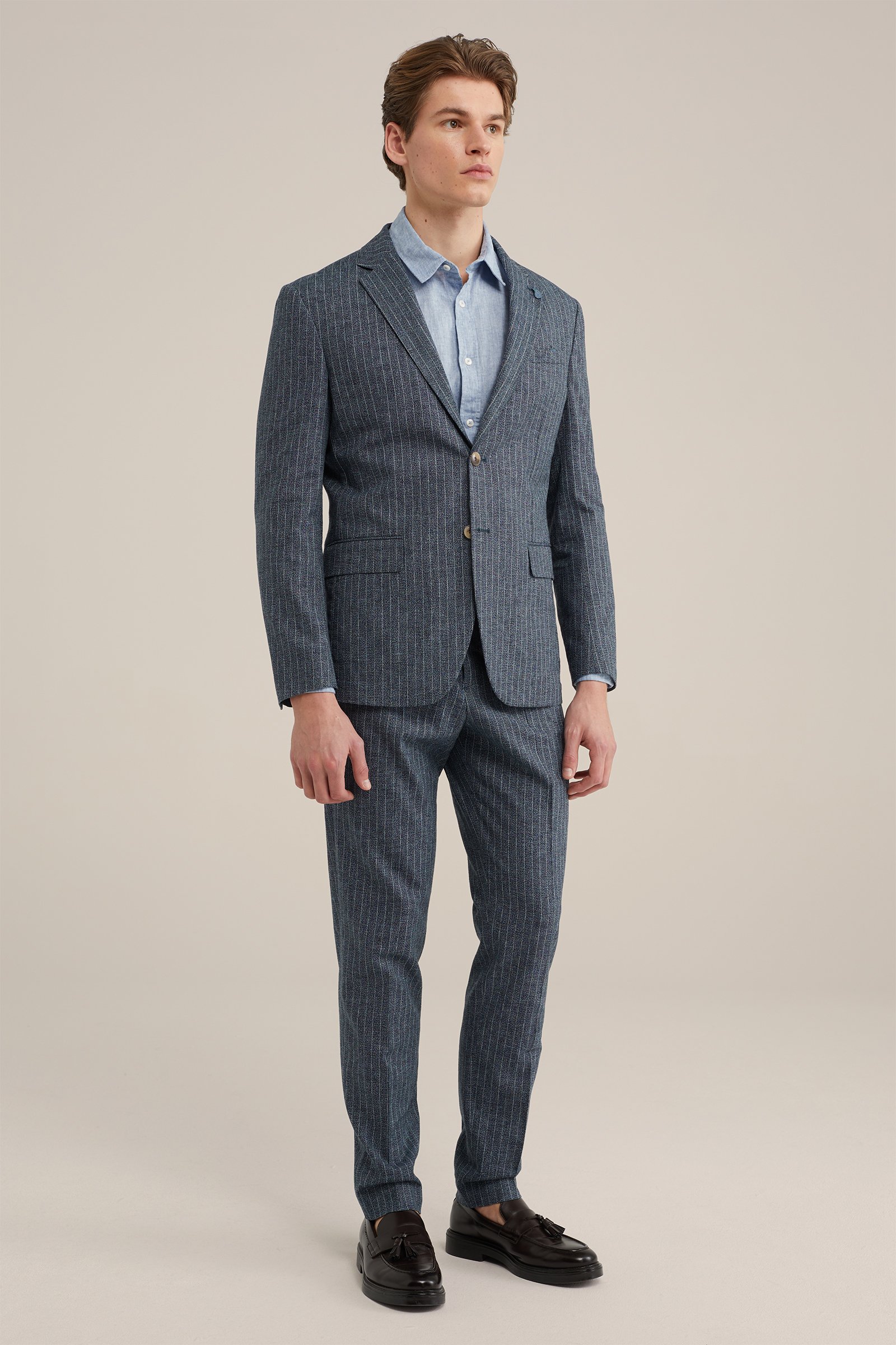 slim fit pantalon van linnenmix WE Fashion Grijsblauw