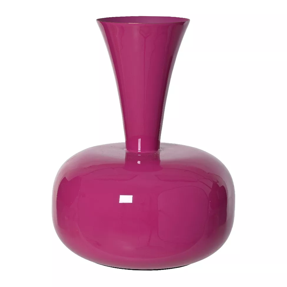 Vase en métal émaillé fait main (H23 cm) Cléa Rose fuschia brillant