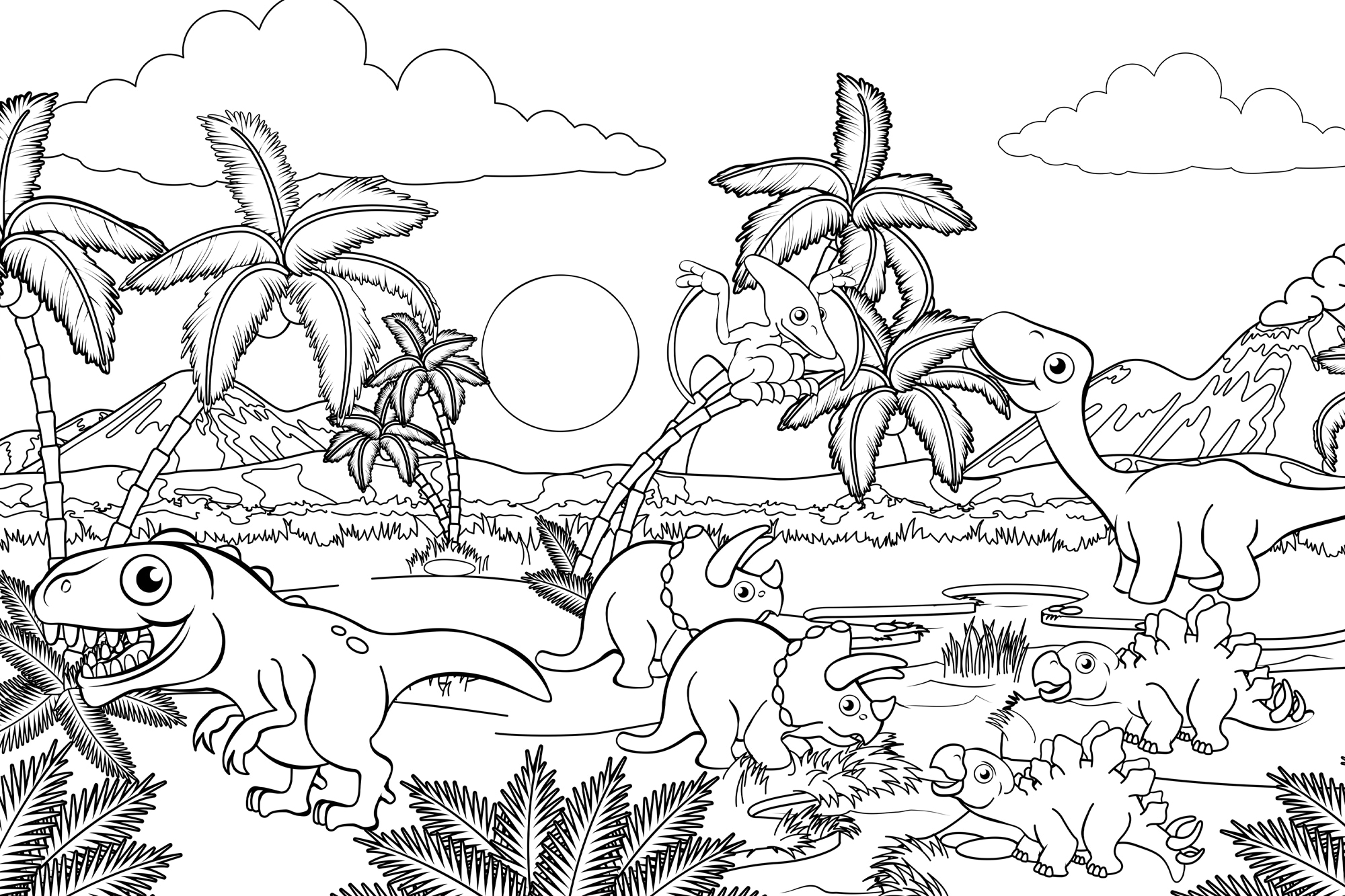 queence Bild »Dinosaurier und Palmen« Baum | Baumbilder | Blätter | Bäume | Dinosaurier | Figuren | Mädchen | Märchenbilder | klassische Fantasie 1 Stk. tlg. DIY Wandbild aus Dibond