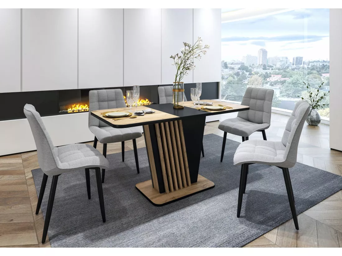 Table extensible 125-170 cm noire et aspect chêne avec pied design Helen