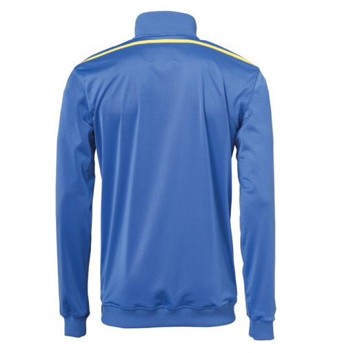 Jaqueta esportiva Score Track Jacket, cor azul-celeste/amarelo-lima, da Uhlsport.