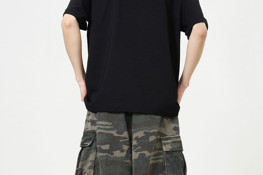 Adotuiastic - Mid Rise Camo Print Washed Wide Leg Cargo Jeans