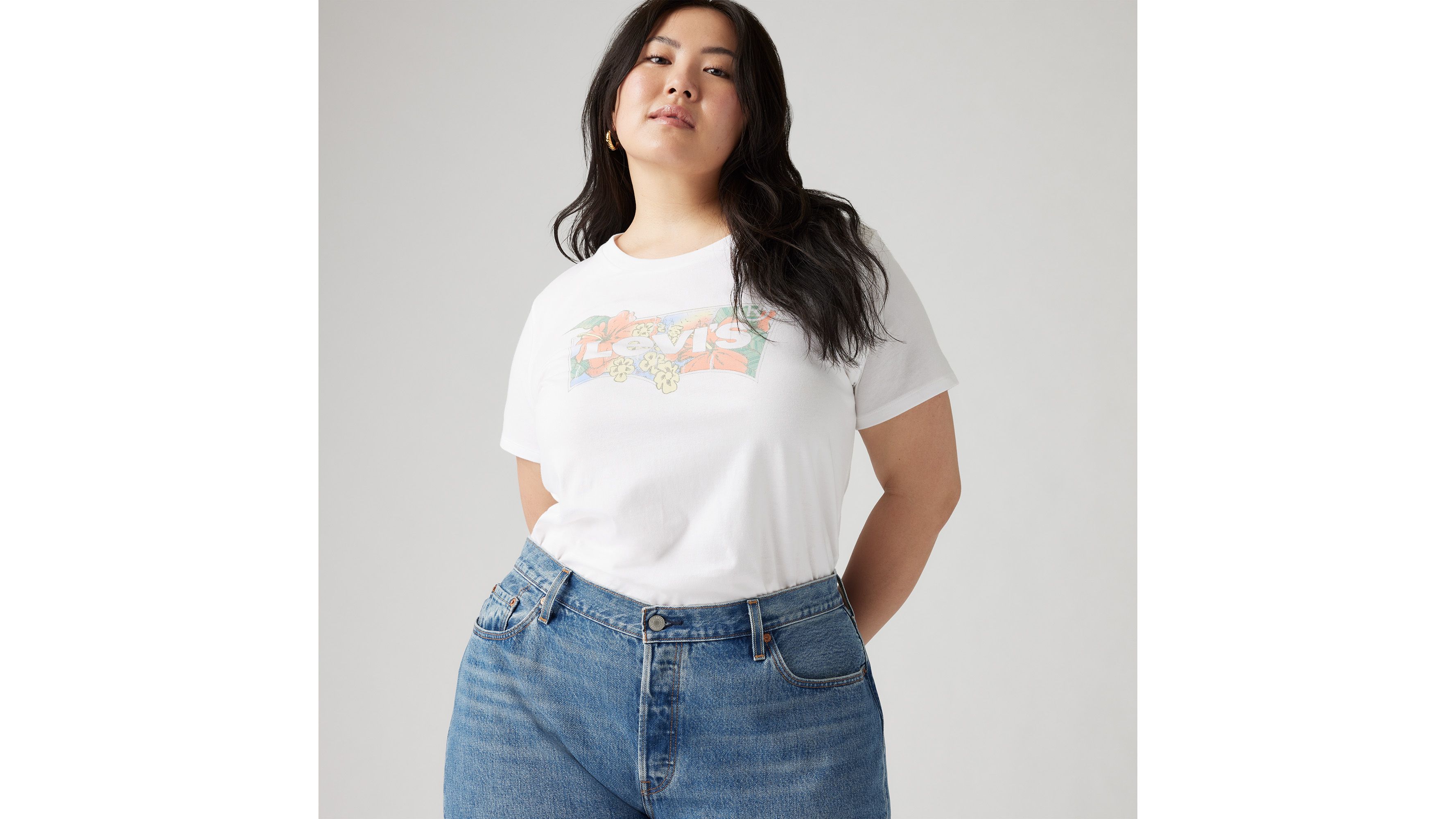 T-shirt Perfect logo (grandes tailles) - Hibiscus Bw Fill Bright White - Blanc