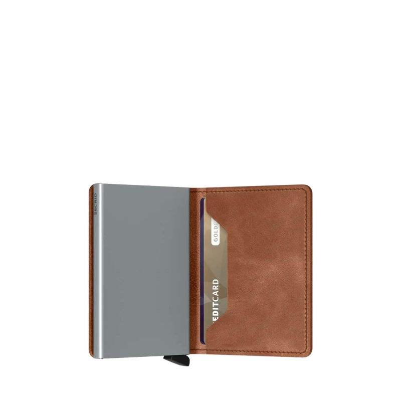 Porte-cartes Slimwallet Vintage anti-RFID 10.2 cm Cognac-Silver