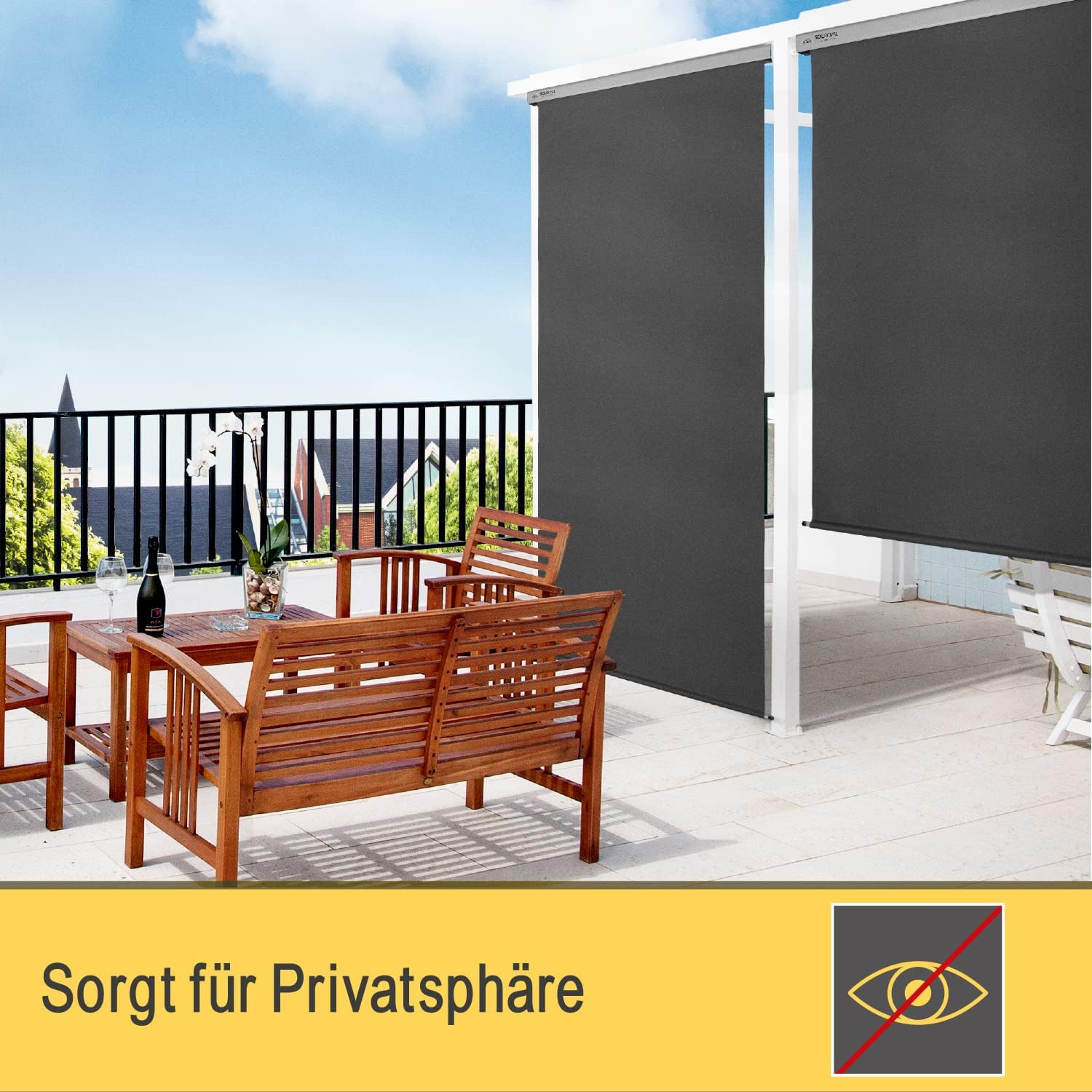 Sol Royal Senkrechtmarkise 160x250 cm MS5 Markise – Robuster Balkonsichtschutz Abnehmbare Handkurbel Wasserabweisender Sonnenschutz Terrasse Balkon Garten Wetterfeste Vertikalmarkise Anthrazit