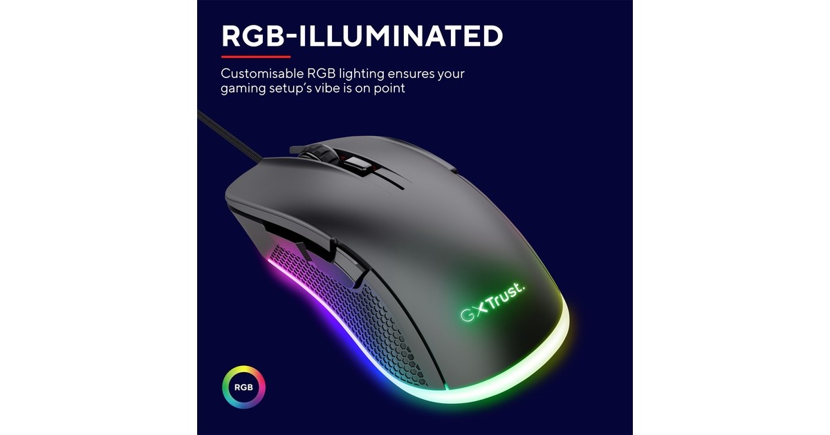 TrustGXT 922 Ybar ECO gaming muis  (Zwart, RGB | 200 - 7200 dpi)
