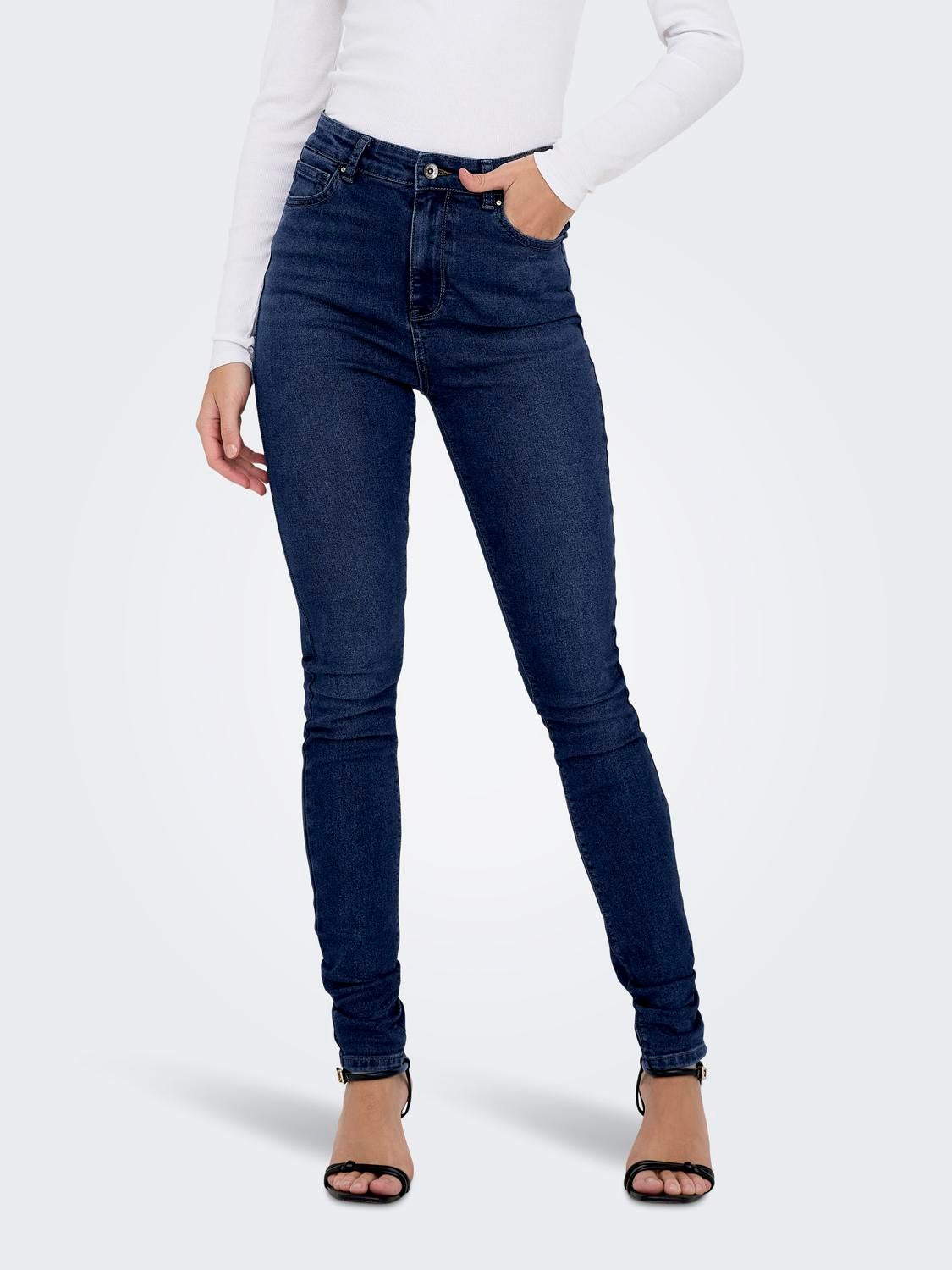ONLLUNA Hohe Taille Skinny Fit Jeans Dark Medium Blue Denim