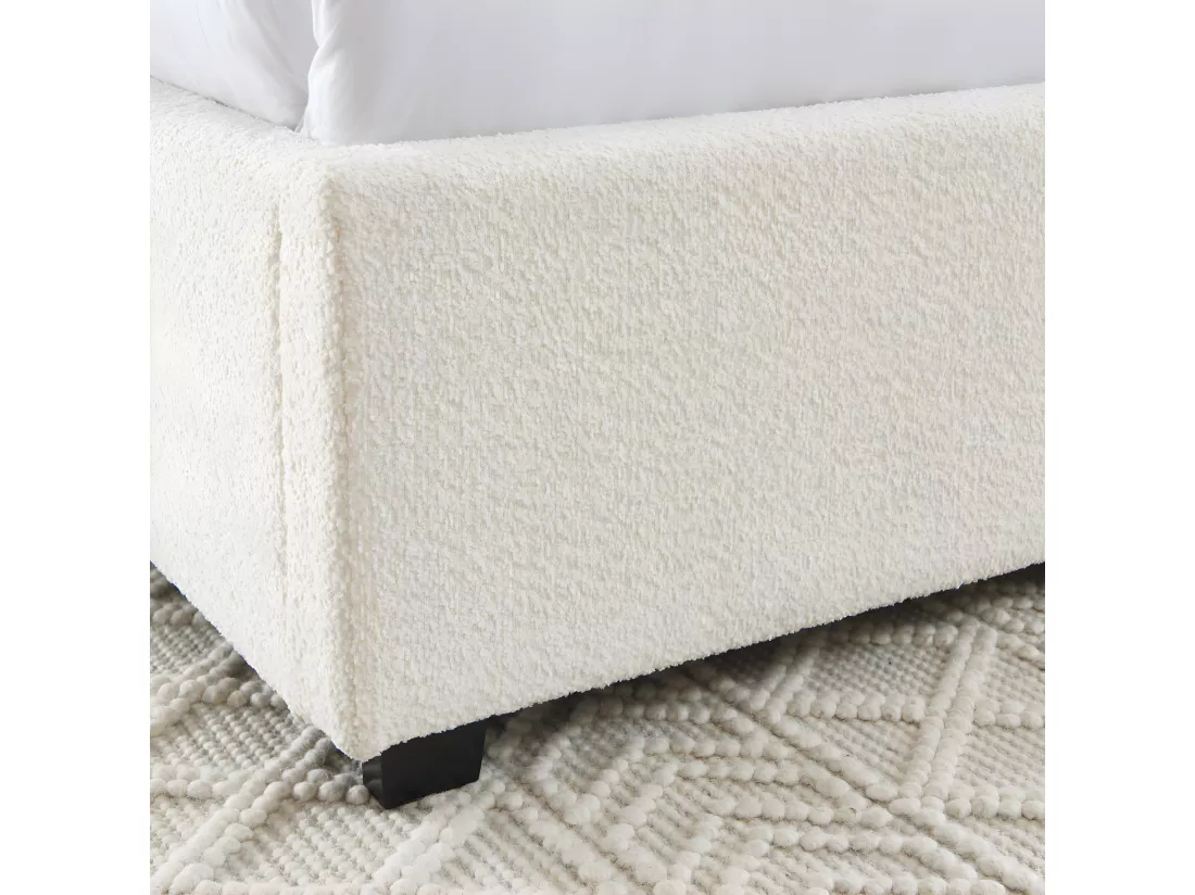 Merle - Lit coffre en tissu bouclette 140x190cm - Ecru