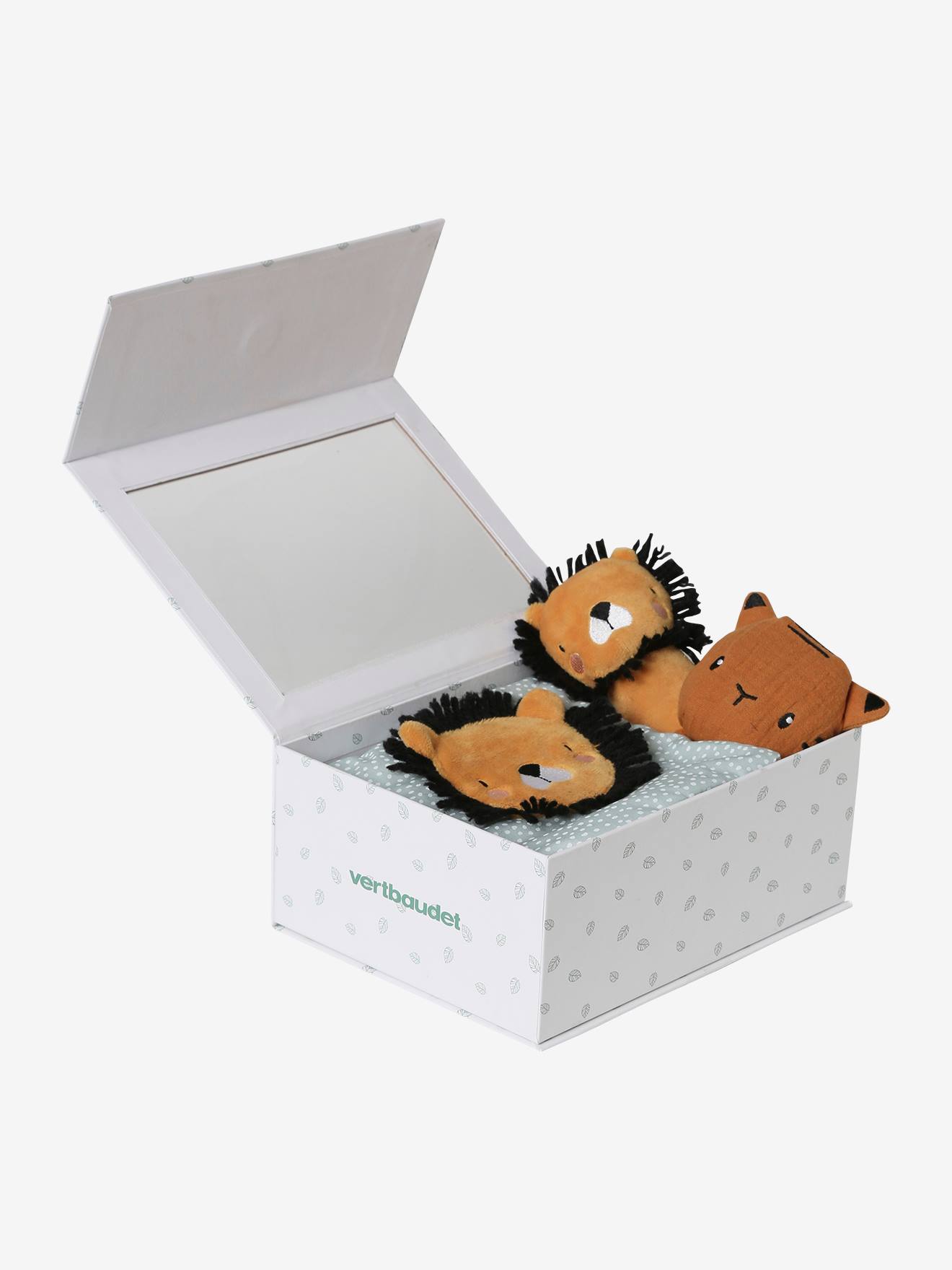 Conjunto para presente com 3 itens: pano para doudou + chocalho + livro ilustrado laranja