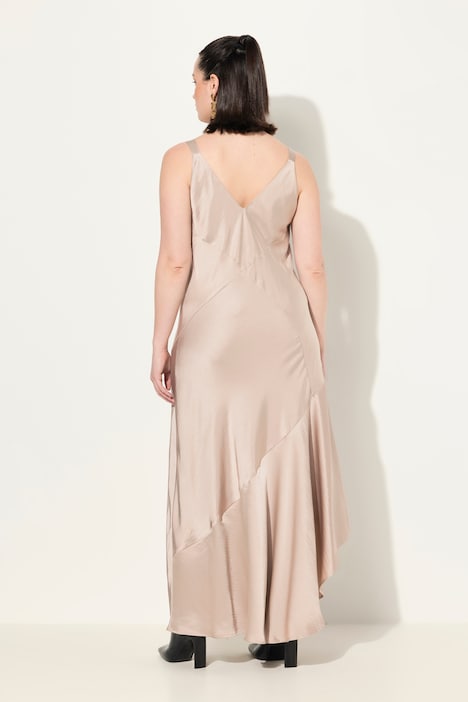 Satin-Maxikleid, A-Linie, V-Ausschnitt, ärmellos
