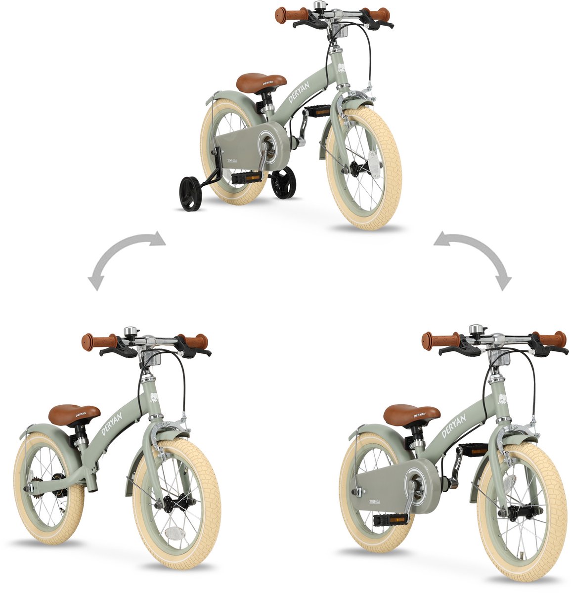 Deryan Luxe 3-in-1 Green kinderfiets - 14 inch