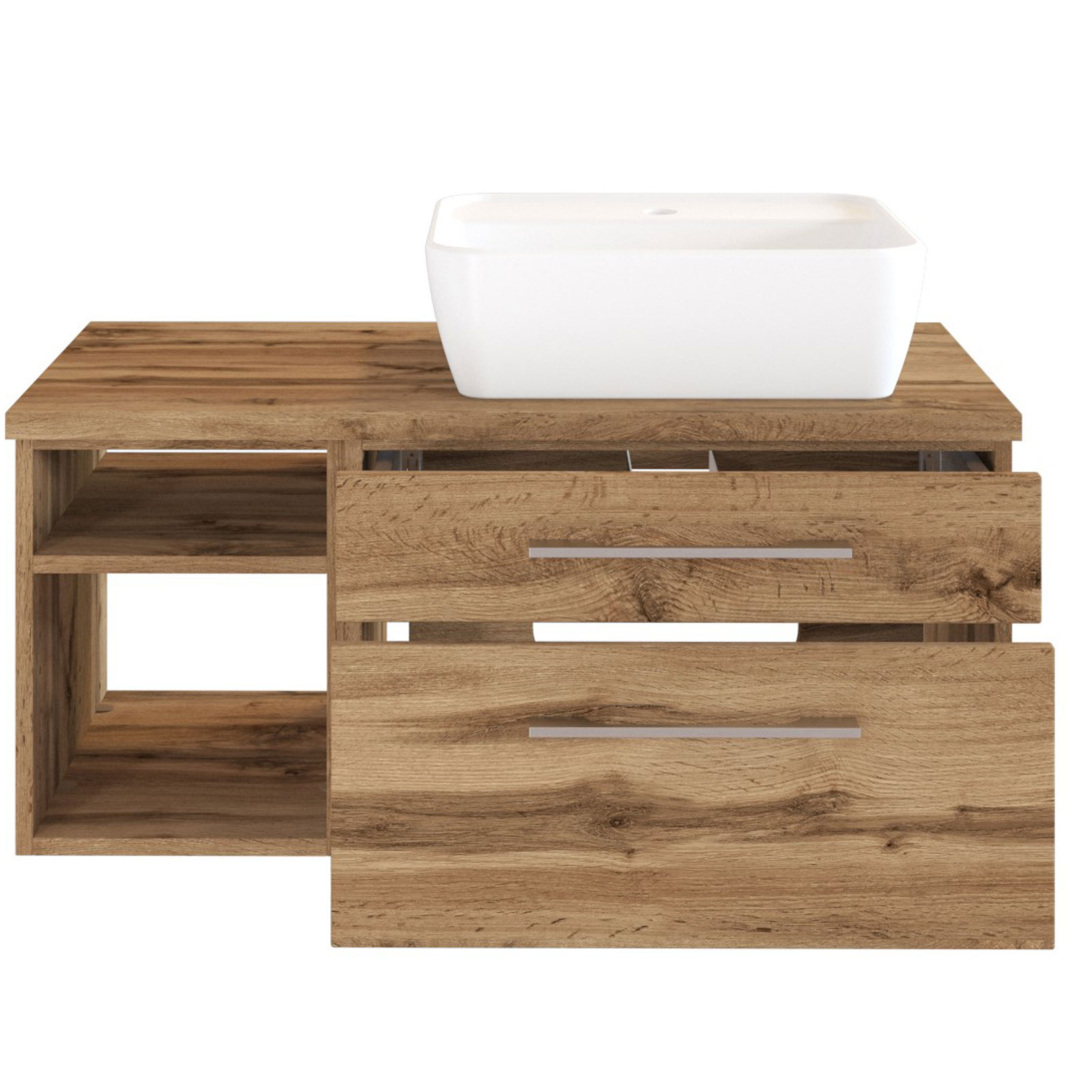 3-teiliges Badmöbel-SetDAVOS - Wotaneiche - 90 cm breit - Becken rechts