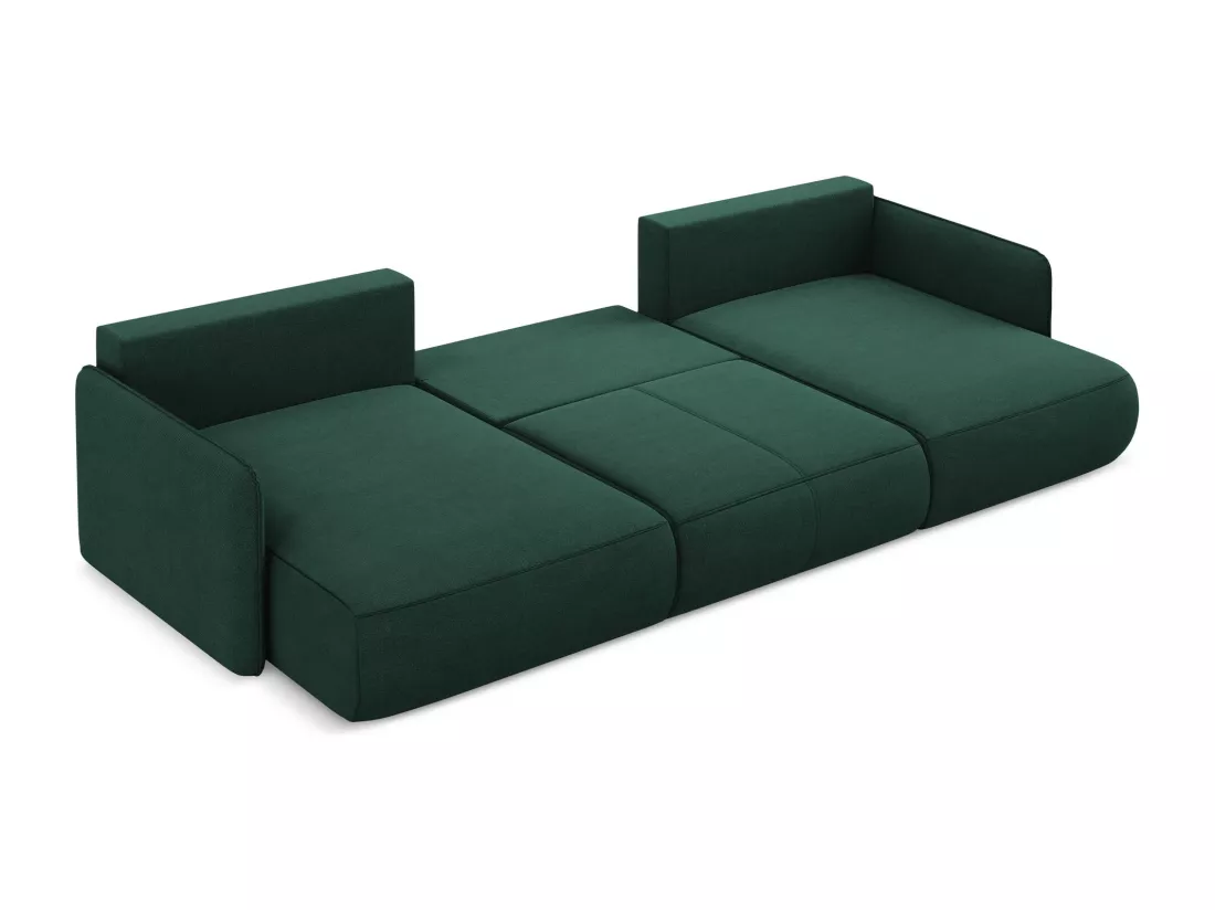 Canapé d'angle panoramique convertible en tissu texturé - bouteille verte - NANEA