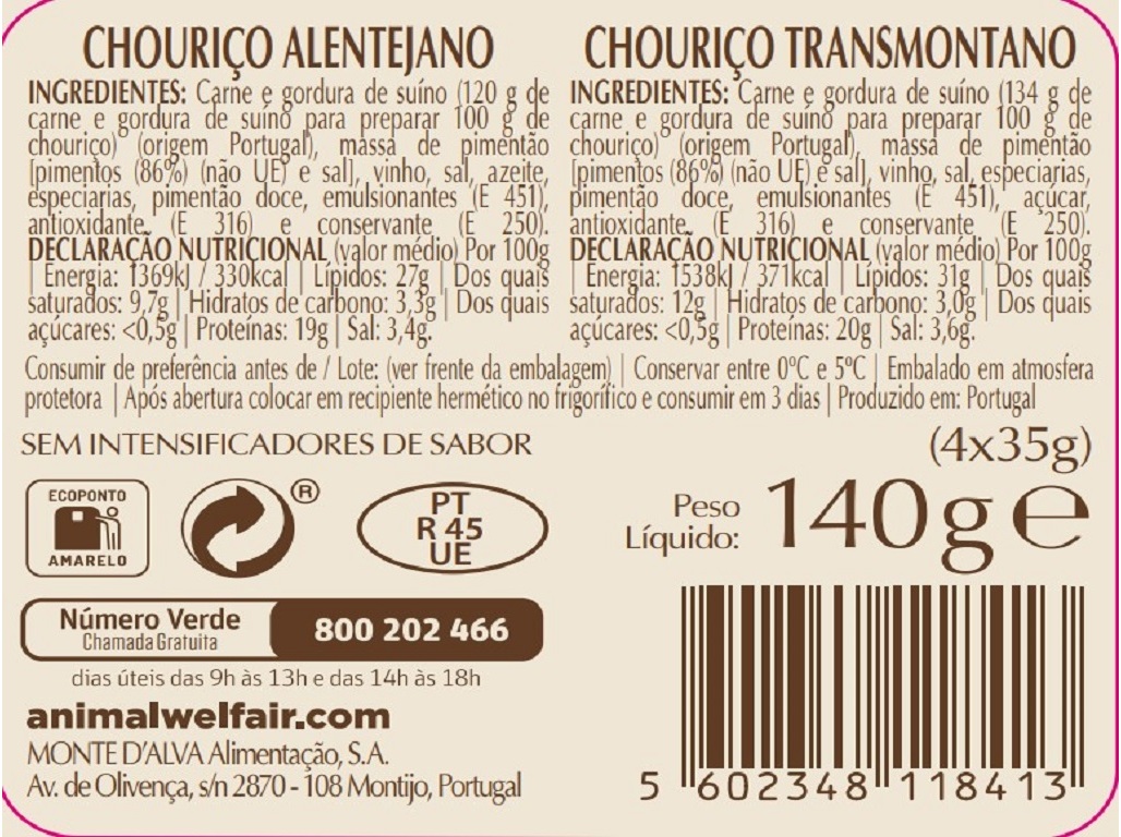 CHOURICO CARNE ALENTEJANO/TRANSMONTANO DAMATTA 4X35GR