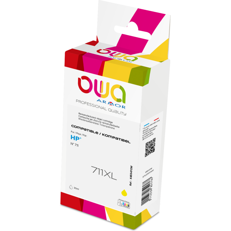 Cartouche d'encre traceur remanufacturée OWA - haute capacité - Jaune - pour HP CZ132A