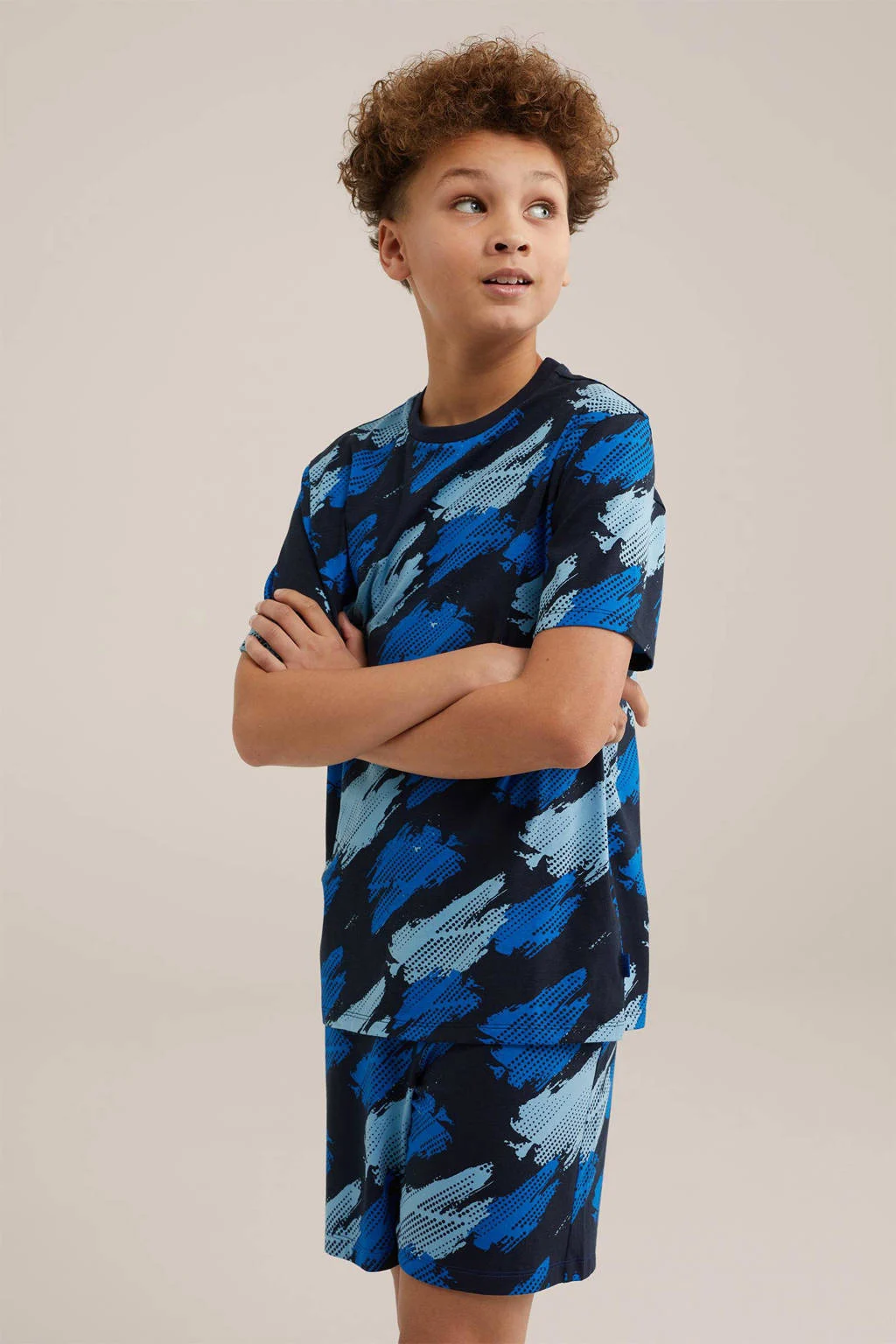 WE Fashion shortama met all over print blauw