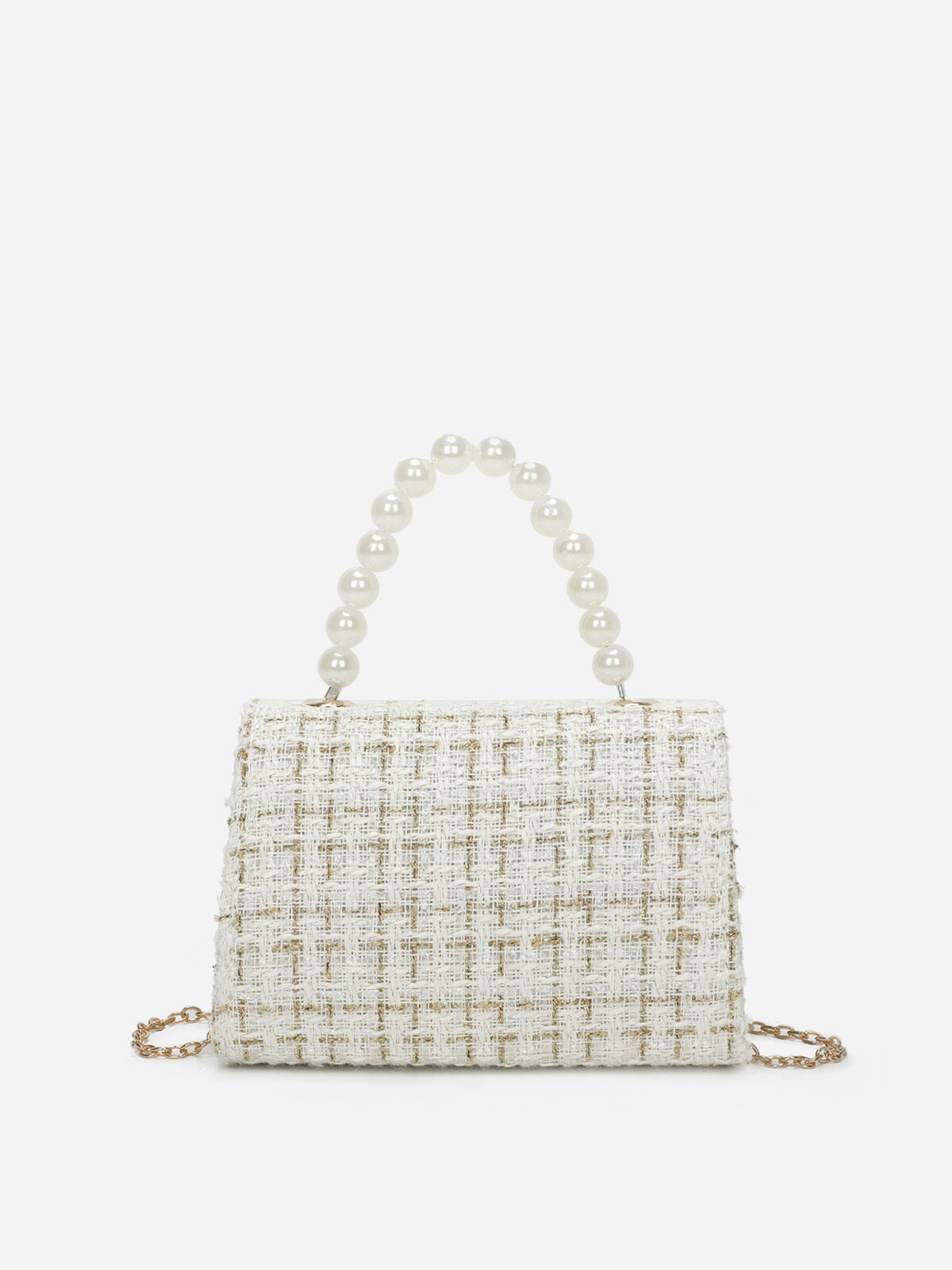 Petit sac en tweed à perles- Blanc