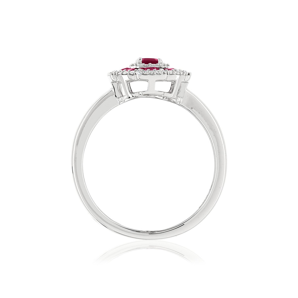 Bague or 750 blanc fleur rubis et diamants