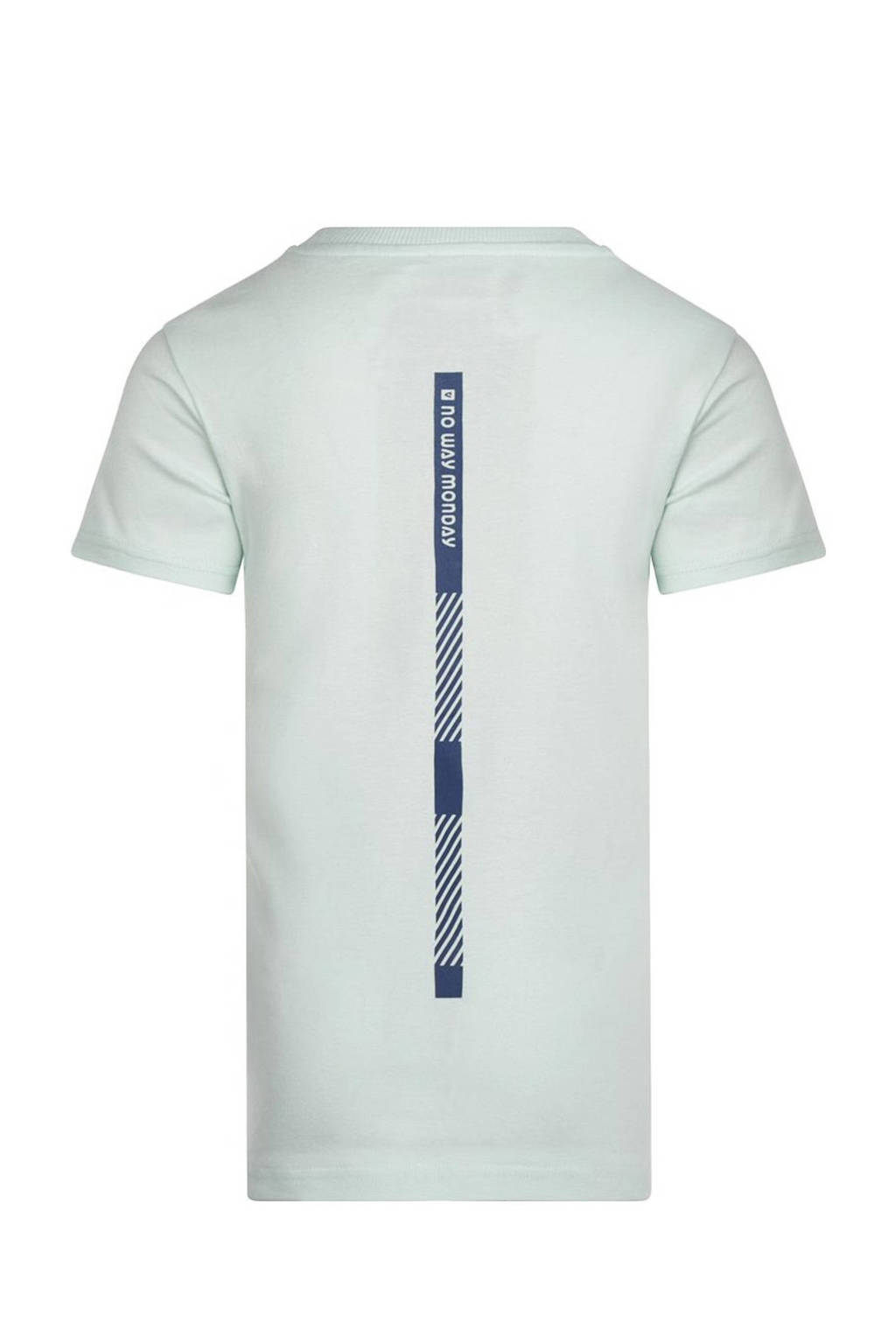 No Way Monday T-shirt met logo lichtblauw
