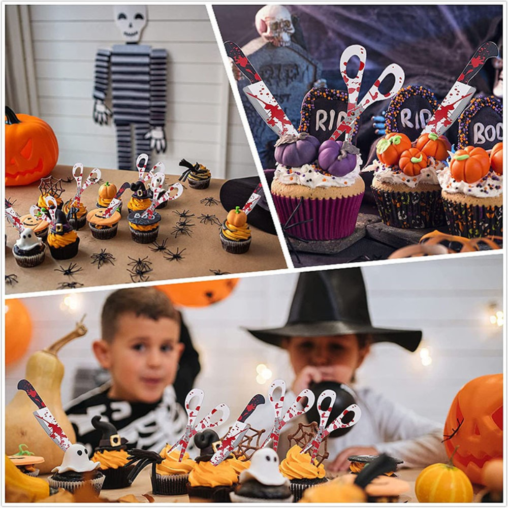 (24-tlg. Set) Halloween Kuchenstecker Grusel Tortenstecker Topper Deko   Cupcake Förmchen - Boo