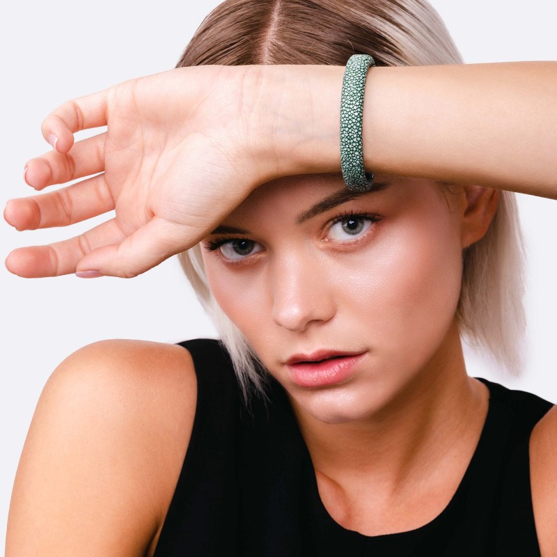 Bracelet Galuchat vert kaki 10