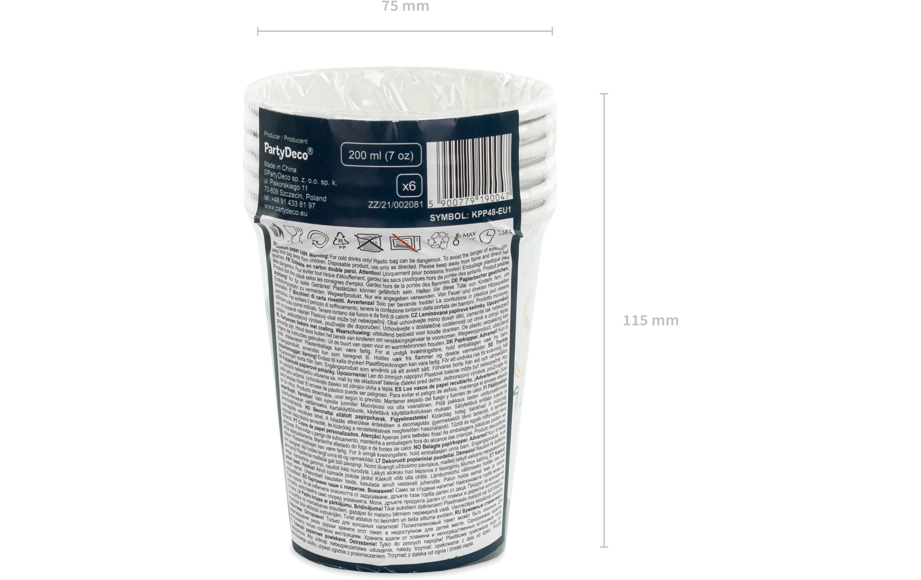 Einwegbecher Kosmos 200 ml, 6 Stück, MehrfarbigPappbecher für Partys